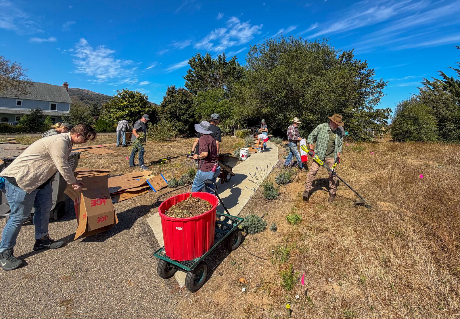 Los Osos Rotary, Los Osos Valley Garden Club, and St. Benedict's volunteers working together to prepare pollinator gardens